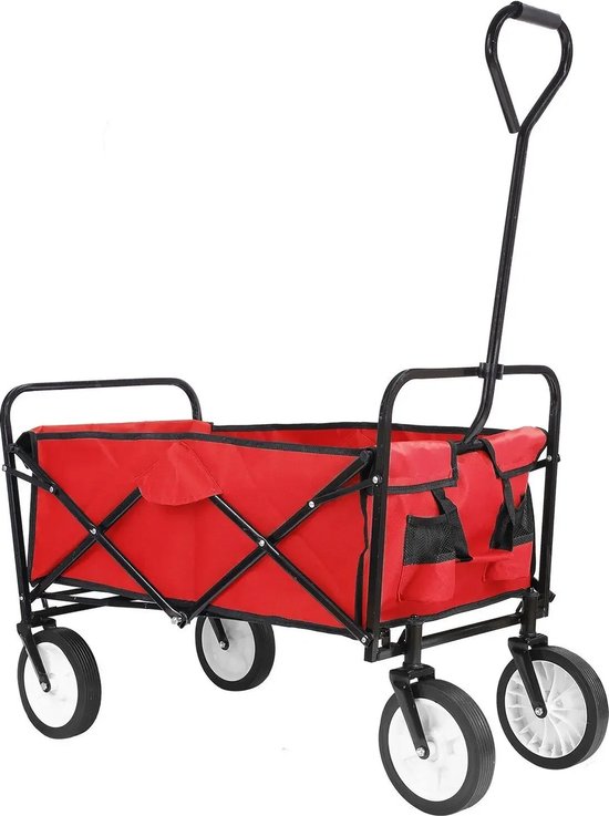 T&L Store® Opvouwbare Bolderkar - Kruiwagen - Bolderwagen - Transportwagen - 80kg Laadvermogen - Duurzaam Staal en Stof - Rood - 92x50x64cm van T&L Store®