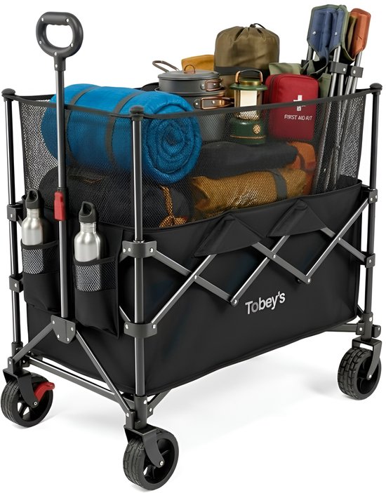 Tobey's Bolderkar - 235L - Verlengbaar XL - 120 KG Draagkracht - Meesturende Afneembare Wielen - Bolderwagen Opvouwbaar - Zwart van Merkloos
