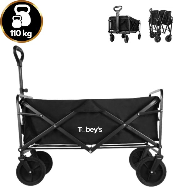 Tobey's Bolderkar - Opvouwbaar - Sterk Frame - 110 KG Draagkracht - Bolderwagen - 73x49 - Transportkar - Boodschappenkar - Zwart van T