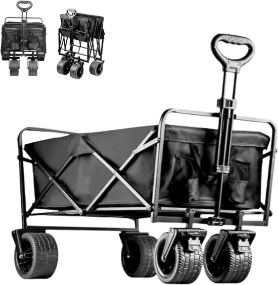 Tobey's XL Bolderkar - Opvouwbaar & Rem - 89 x 59 - 160 KG Draagkracht - Bolderwagen - Zwart