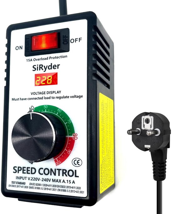 Toerentalregelaar - Motortoerental dimmer - Apparaten regelen - Overbelastingsbeveiliging - 4000 Watt - Zwart