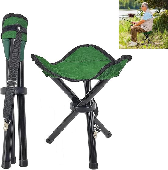 Toeristische vissersstoel - Krukje - Viskrukje -Opgevouwen / opvouwbaar- Camping - Vissen -Stoel - Groen- Camping stoel- Camping krukje-Vis Krukje- Visstoel