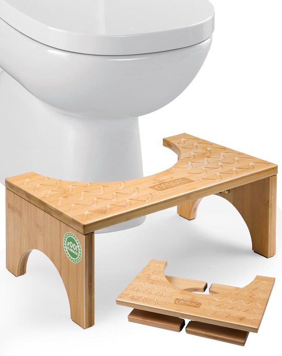 Toiletkruk van 100% natuurlijk bamboe - 18 cm hoog - anti-slip pads - inklapbaar - voor volwassenen - badkamer - toiletstoel - ontlasting - verstopping - winderigheid van T