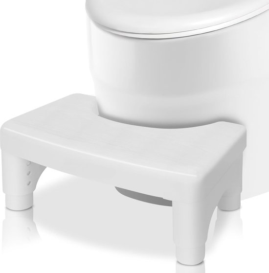 Toiletkruk voor volwassenen, wc-kruk, badkamerkruk en kinderen voor kruk, in hoogte verstelbaar 15-21 cm, wit van T