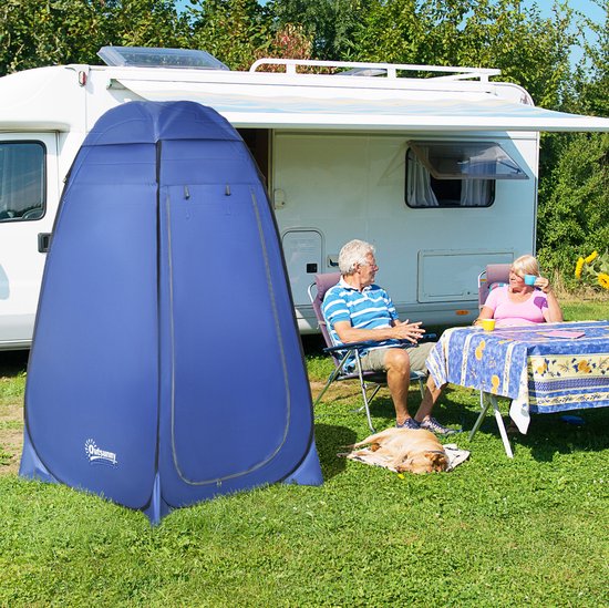 Toilettenzelt Pop-up – 120 x 120 x 190 cm – Polyester – Donkerblauw – Met Binnenzak – Voor 1 Persoon