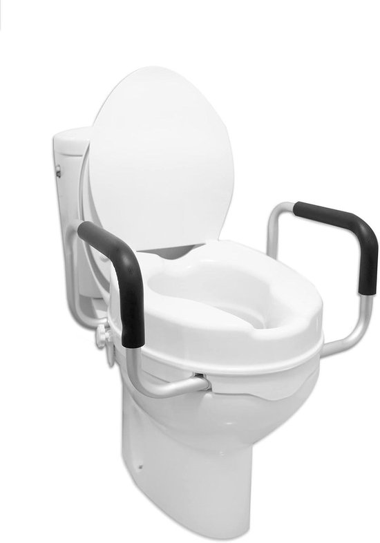 Toiletverhoger met Armleuningen 10 cm Verhoogde Toiletbril Ouderen WC Verhoger-Lifter Raised Toilet Seat-Wit
