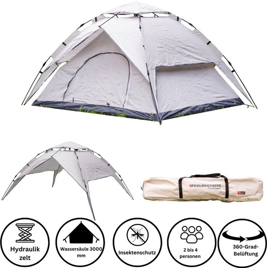 Toolbrothers Outdoor Kampeertent voor 2-4 personen Koepeltent Hydraulische tent Pop-up tent Waterdicht, 2000-3000 mm waterkolom van Merkloos