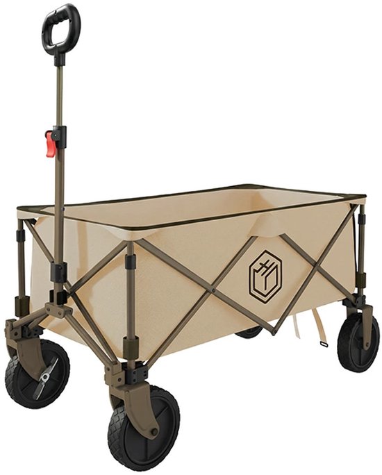 TopKwaliteit NL Bolderkar XL Opvouwbaar – 200 kg Draagkracht – 127L Inhoud – Draaibare Wielen met Rem – Verstelbare Hendel – Inklapbare Bolderwagen voor Camping, Strand, Festival, Boodschappen & Outdoor – Direct Gebruiksklaar (Geen Montage) – Beige van Merkloos