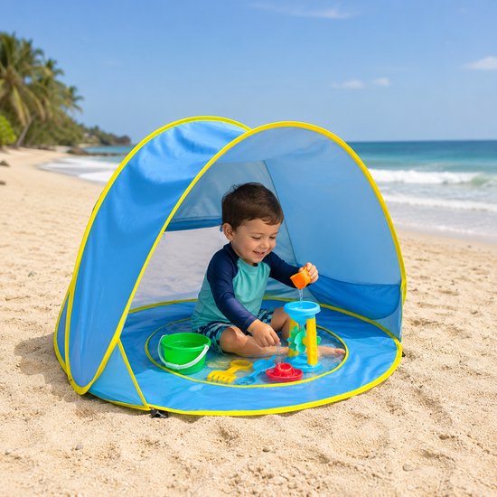 Torngat Baby Strandtent met Zwembad - Pop Up Speeltent - UV 50+ Bescherming - Strand, Tuin, Balkon & Camping - Windscherm - Kinder Speeltent - Blauw