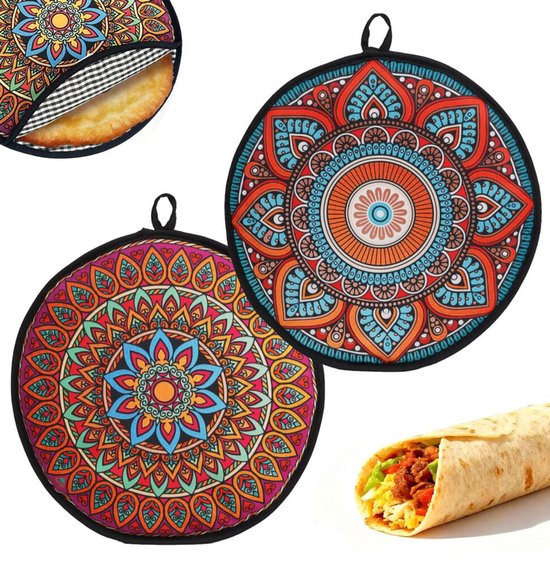 Tortillawarmer zakje - 2 Stuks - 30 cm - Geïsoleerde Tas - Tortilla Warmer Zak - Stoffen zak - Magnetron Veilig - Geïsoleerde pizzatas - tortillazak - voor tortilla's, taco's, pizza's en brood
