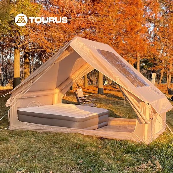 Tourus - Camping Tent - Opblaasbare Tent - 4 Personen - Glamping Tent - Luxe Kampeertent - Wind en Waterdicht - Grote Tent - Opblaasbaar - 288x203x195cm - Inclusief Bevestigingsmateriaal - Complete Set van Tourus