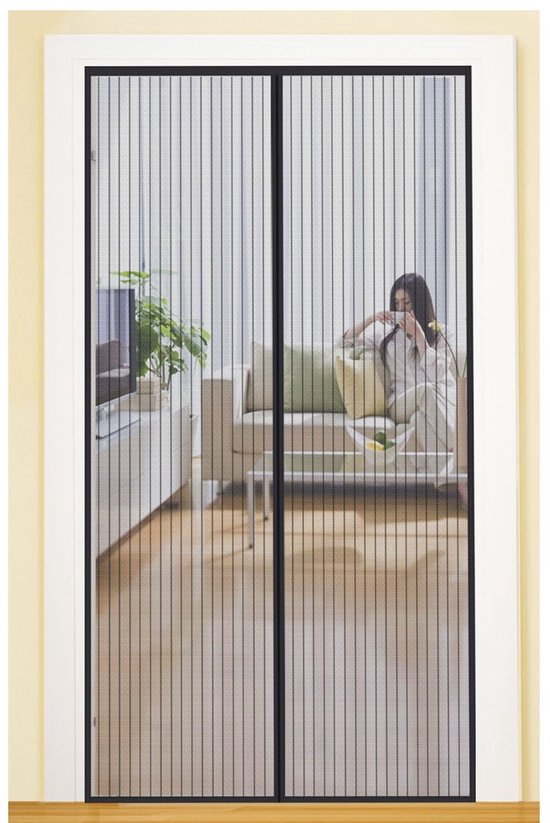 TOVBMUP 120x220cm Deurgordijn - Hordeur - Gaasgordijn - Ultrafijn gaas - Automatisch sluitend - Boorvrije installatie - Met kleefstrip - Geschikt voor enkele deuren en schuifdeuren - Zwart