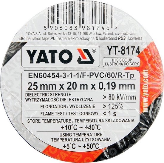 Toya YT-8174 - Zelfklevende Isolatietape - 25mm x 20m - Zwart