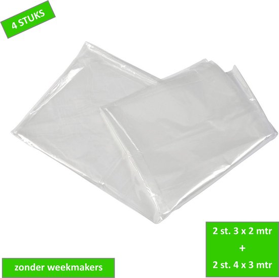 TQ4U grondzeil geperforeerd - 2 st. 3x4 meter + 2 st. 3x2 meter - Bescherming grondzeil tent - Geen weekmakers - Microperforatie - Wegwerp - Transparant - 4 pack van T