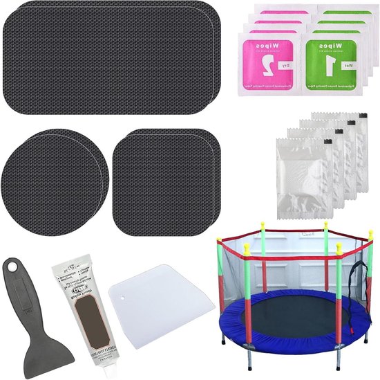 Trampoline reparatieset - Veer pad - Mat repareren - Waterdichte lijm - 6 stuks - Zwart
