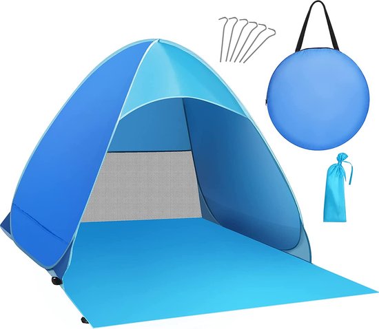 trandschelptent, draagbaar, extra licht strandtent, voor 2-3 personen, inclusief draagtas en tentstokken, uv-bescherming, strandtent voor familie, strand, tuin, camping van T
