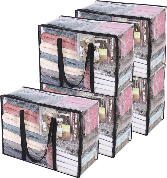 Transparante opbergtas organizer met rits - 5 stuks - 55 x 40 x 25 cm - Perfect voor dekbedden en beddengoed