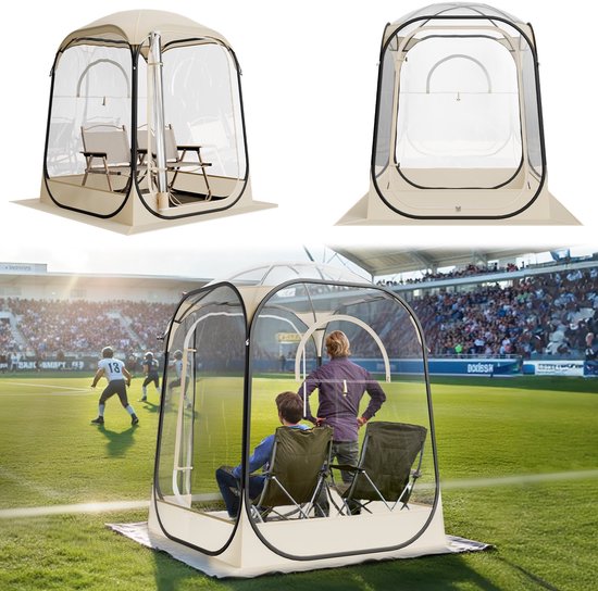 Transparante tent - Pop-up sporttent en bubbeltent - 127x127x170 cm - 1-2 personen - Met vloermat - Met bovenklep - Voor sport, evenementen en vissen
