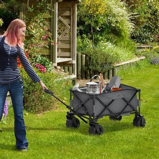Transportkar – Vouwkar – Bolderkar – Trolley – Steekwagen – 360° Draaibare Wielen – Verstelbare Telescoopgreep – Draagvermogen 70 kg – Donkergrijs Metalen Frame