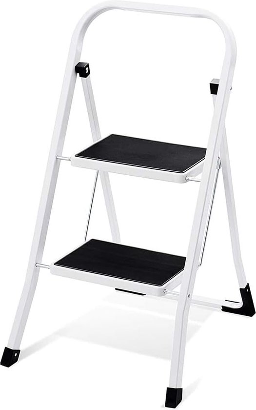 Trapladder, 2 treden, inklapbaar, inklapbaar, 2 treden, kleine ladder, huishoudladder tot 150 kg, voor keuken, huis, buiten en volwassenen van T