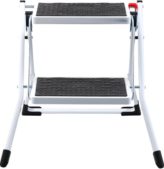 Trapladder met 2 Treden, Draagvermogen 150 Kg, Opvouwbaar, Ergonomische Stalen Kruk met Antislippedaal, Ideaal voor Thuis, Keuken, Kantoor en Stacaravans van Merkloos