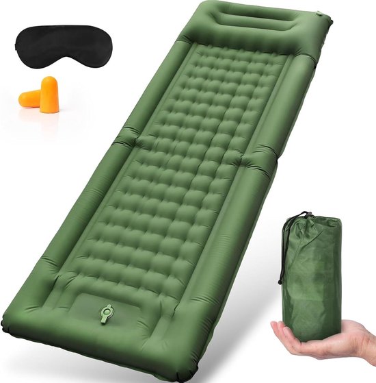 Travel Sleeping Mat Air Mattress Self Inflating Thickened Inflatable Mat - Camping Foot Press Pump Ultralight Insulation Pillow Eye Mask Earplugs van Merkloos