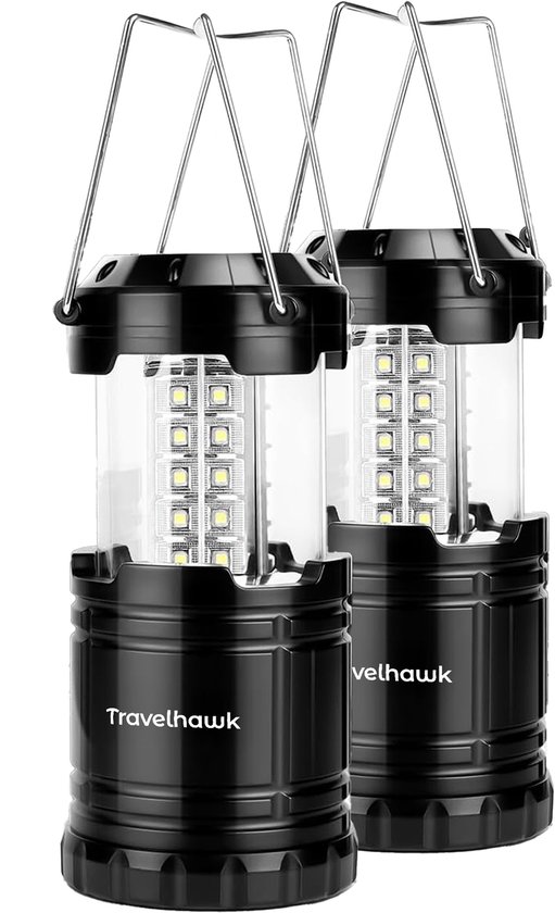 Travelhawk Camping lamp - 2 Stuks - Kampeerlamp - Tentlamp - Op Batterijen - Zwart van Merkloos