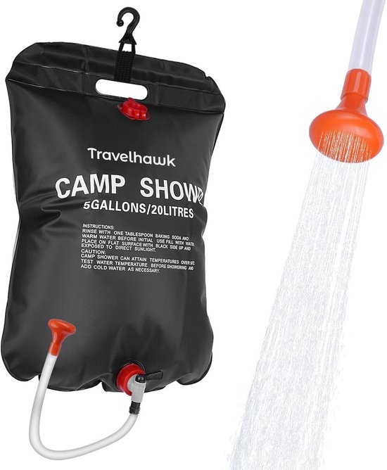 Travelhawk Campingdouche - 20 Liter - Buitendouche - Buitendouche Camping - Opvouwbaar - Voor op Reis & Camping - Zwart van Travelhawk