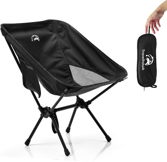 Travelhawk Campingstoel - Strandstoel - Strandstoel Opvouwbaar - Visstoel - Vouwstoel - Opvouwbaar - Inklapbaar - Lichtgewicht - Zwart van Travelhawk