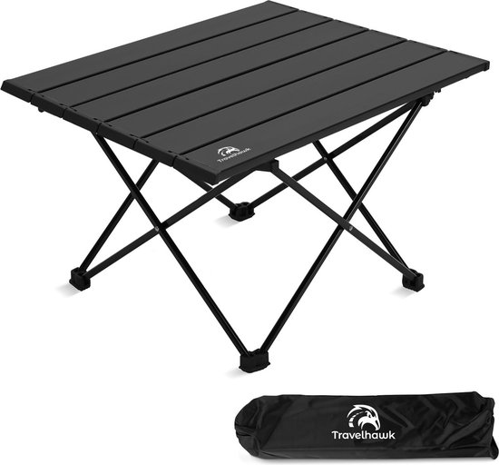 Travelhawk Campingtafel Inklapbaar - Campingtafel Opvouwbaar - Camping Tafel - campingtafel Lichtgewicht - Picknicktafel Kinderen - Zwart - 56x40x40cm - Medium van Merkloos