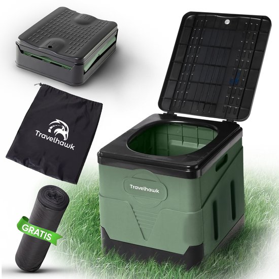 Travelhawk Campingtoilet - Draagbaar & Opvouwbaar - Inclusief 12 Biologisch Afbreekbare Zakjes - Ideaal voor Kamperen, Festivals & Outdoor van Travelhawk