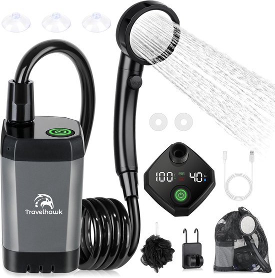 Travelhawk Elektrische Campingdouche - Oplaadbaar - Buitendouche - Buitendouche Camping - Camping Douche met Douchekop - Zwart van Travelhawk