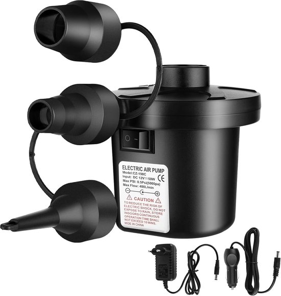 Travelhawk Elektrische Luchtpomp - Electrische Pomp Luchtbed - Inclusief Stekker en Autolader - Compact - Handig Voor Kamperen - 12V En 220V - van Merkloos