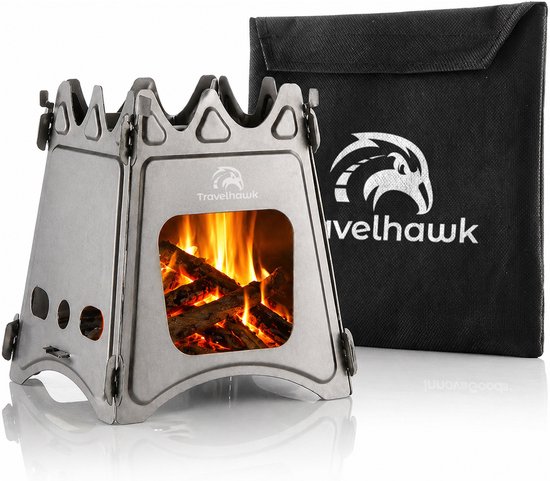 travelhawk Mini Houtkachel - Inklapbaar Camping Kooktoestel – Roestvrij Staal – Draagbare Wood Stove voor Outdoor & Kamperen – Incl. Draagtas van Merkloos