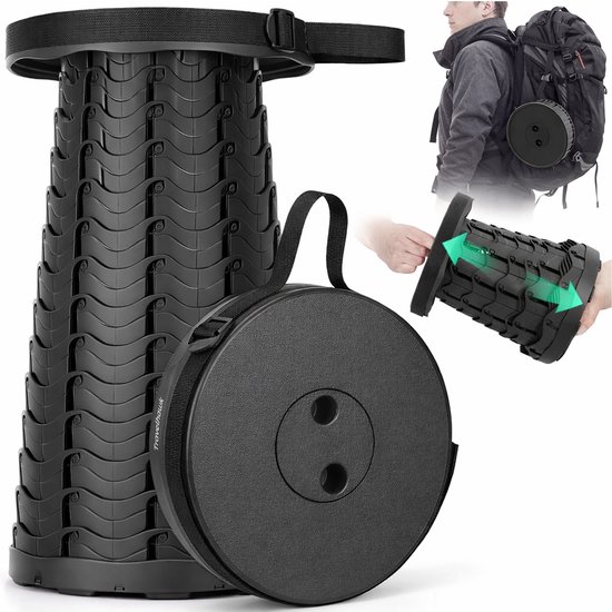 Travelhawk Opvouwbare kruk - Opvouwbare Stoel - Kruk - Krukje - Campingstoel - Inklapbaar - Telescopisch - Visstoel - Voetensteun - Zwart van Merkloos