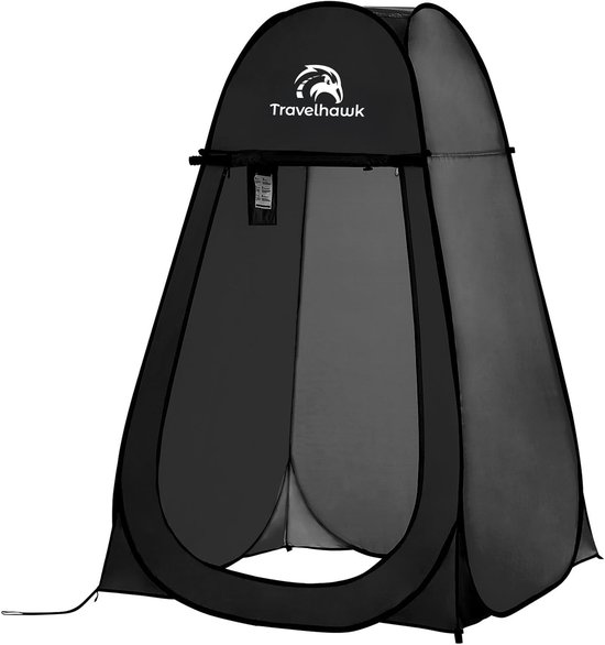 Travelhawk Pop-Up Tent - 1 Persoons - Douchetent - Wc Tent - Omkleedtent - 200cm x 120cm x 120cm - Voor Camping, Strand & Outdoor - Zwart van Merkloos