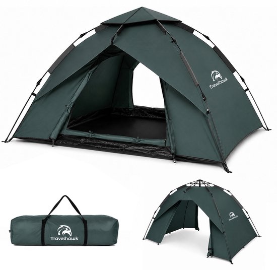 Travelhawk Pop Up Tent - 2-3 Persoons - Tent - Waterdicht - In 3 Seconden Opgezet - Groen van Travelhawk