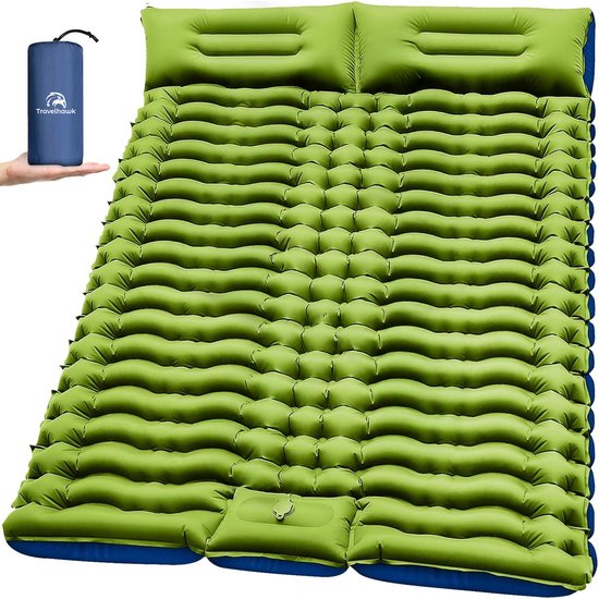 Travelhawk Slaapmat 2 persoons Zelfopblazend door Ingebouwde Voetpomp - Slaapmatje - Camping Matras - Camping Bedje - Opvouwbaar Logeer Matras - Luchtbed - Luchtmatras - 2 Persoons van Travelhawk