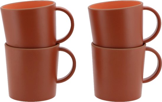 Travellife Avila Camping Mokken Terracotta Rood Set 4 stuks - Gemaakt van gerecyclede materialen - Melaminevrij - Vaatwasser- en magnetronbestendig