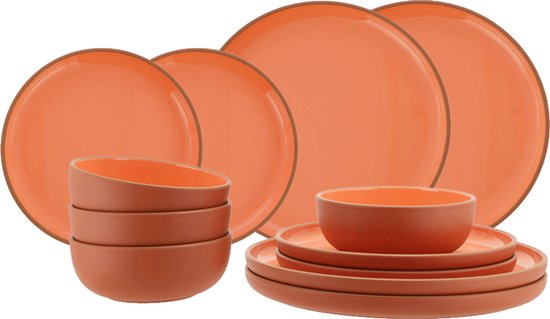 Travellife Avila Camping Serviesset Terracotta Rood 12-delig - Gemaakt van gerecyclede materialen - Melaminevrij - Vaatwasser- en magnetronbestendig