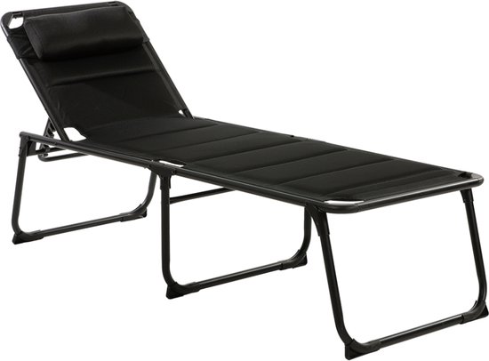 Travellife Barletta Camping Ligbed Zwart (2024) - In 6 standen verstelbaar- Water- en uv-bestendig - Inclusief afneembaar hoofdkussen en draagriem van Travellife