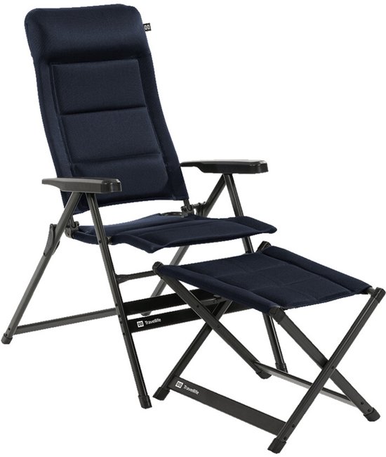 Travellife Barletta Campingstoel Comfort XL Blue met voetenbank - Rugleuning in 7 standen verstelbaar - Extra brede zitting - Complete set van Merkloos