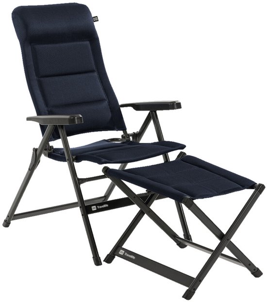 Travellife Barletta Standenstoel Comfort L Blue met Voetenbank - Rugleuning in 7 standen verstelbaar - Met geïntegreerd hoofdkussen - Complete Set
