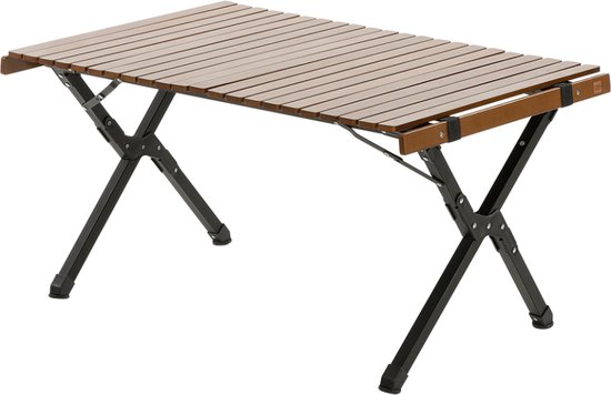 Travellife Camping Loungetafel Walnut 90 - Stijlvol en compact - Oprolbaar houten tafelblad - Inclusief draagtas van Travellife