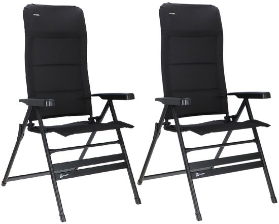 Travellife Festo Campingstoel XL Grafiet Zwart 2 stuks - 7 Standen - Extra groot zitvlak - 150 kg draagvermogen - Compact opvouwbaar - Geïntegreerd hoofdkussen van Merkloos