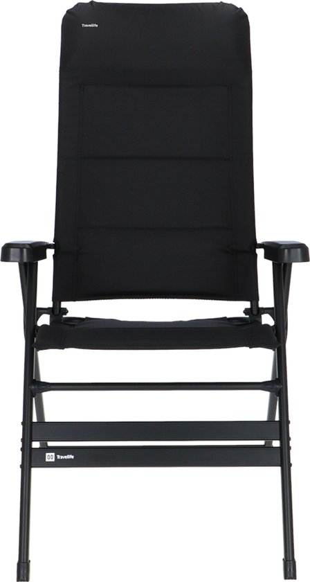 Travellife Festo Campingstoel XL Grafiet Zwart - 7 Standen - Extra groot zitvlak - 150 kg draagvermogen - Compact opvouwbaar - Geïntegreerd hoofdkussen