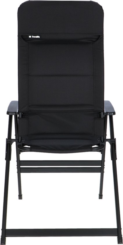 Travellife Festo Campingstoel XL Grafiet Zwart met Voetenbank - 7 Standen - Extra groot zitvlak - 150 kg draagvermogen - Compact opvouwbaar - Geïntegreerd hoofdkussen