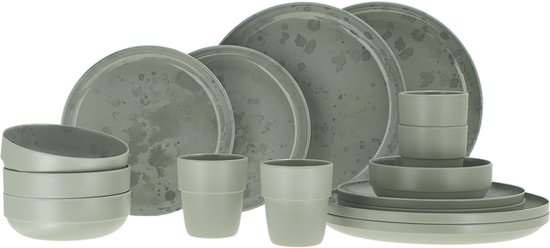 Travellife Palma Camping Serviesset Green 16-delig - Stevig en krasbestendig melamine - Met antislip ring van Merkloos