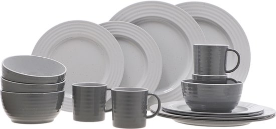Travellife Rota Camping Serviesset grey 16-delig - Stevig en krasbestendig melamine - Vaatwasmachinebestendig van Travellife
