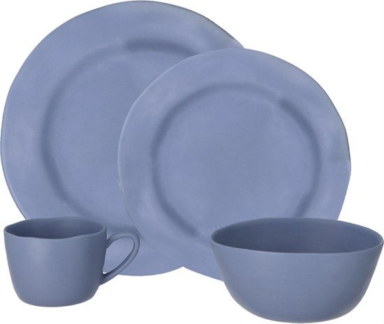 Travellife Soria Camping Serviesset Blauw 16-delig - Stevig en krasbestendig melamine - Vaatwasmachinebestendig - Complete set van Travellife